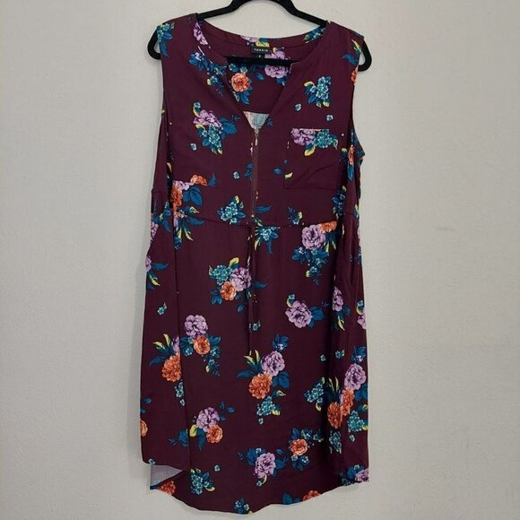 Torrid Purple Floral Challis Zip Front  Drawstring Shirt Dress Size 0 Large - Picture 4 of 8